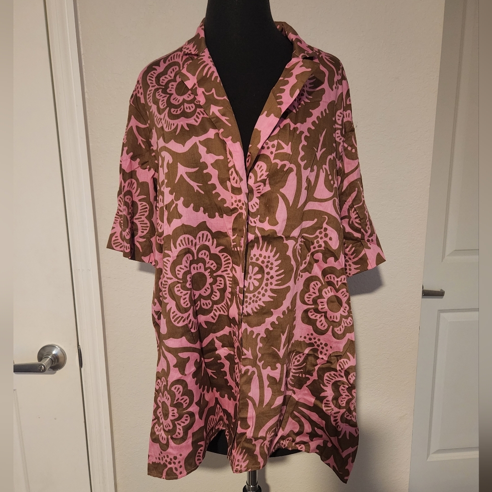 Marina Rinaldi Pink and Brown Floral Top